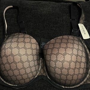 Soma Elegant Black and Tan Full Coerage Lace Bra ~NWT ~ 44 DD